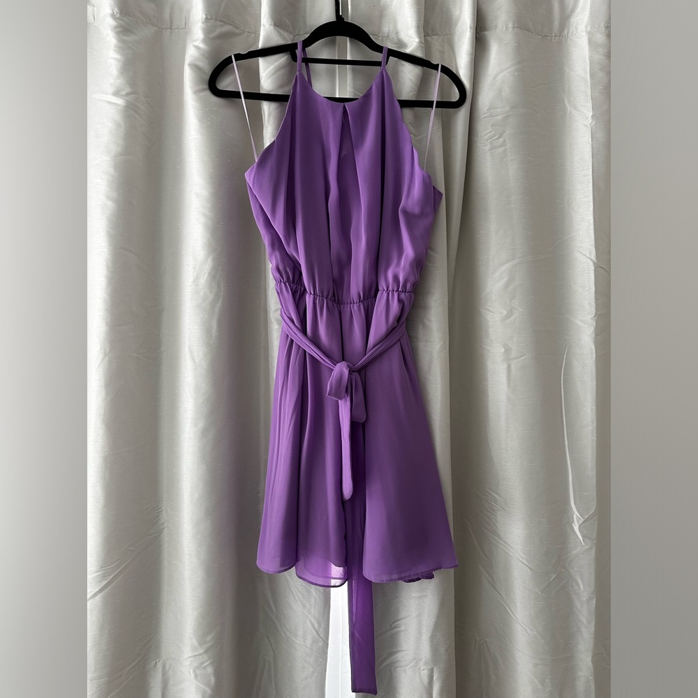 Purple sundress with elastic waist band and making tie belt never worn new